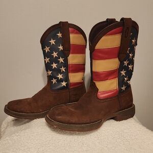 DURANGO Brown Leather Cowboy Boots with American Flag Design